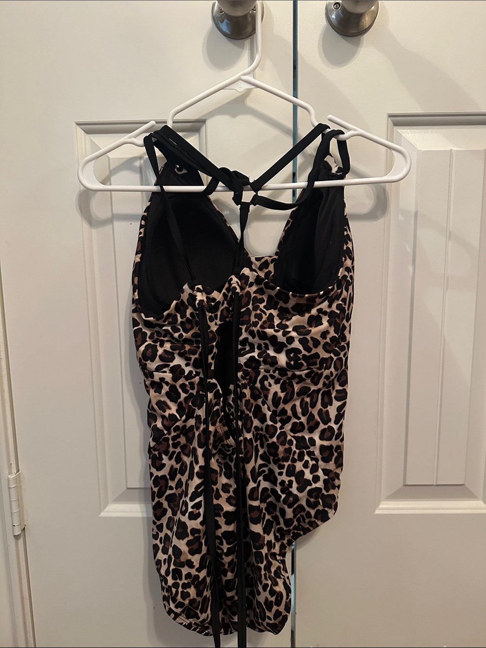 Leopard Print One-Piece Swimsuit with Black Straps - Picture 2 of 2